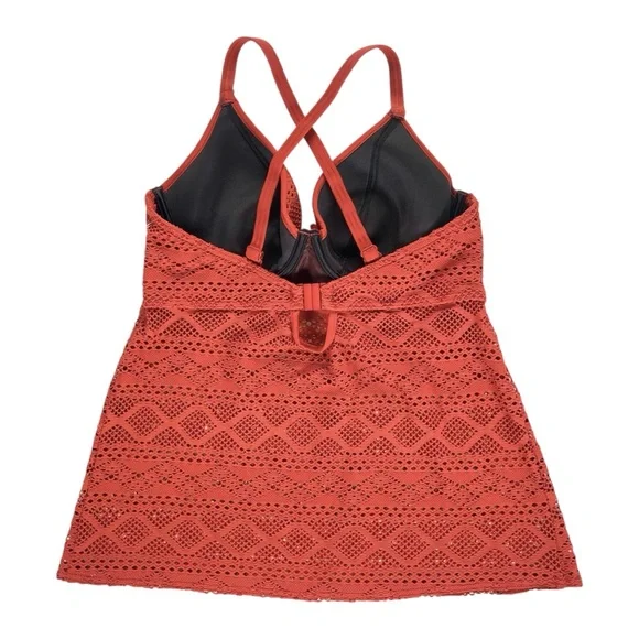 Freya Swimsuit Women’s Size 34DD Burnt Amber Orange Eyelet Sundance Tankini Top - Picture 4 of 6